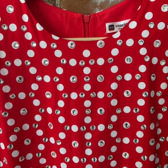 Girls Size 14 Vintage 50's Red & White Polka Dot Dress + TONS OF RHINESTONES - Picture 5 of 5